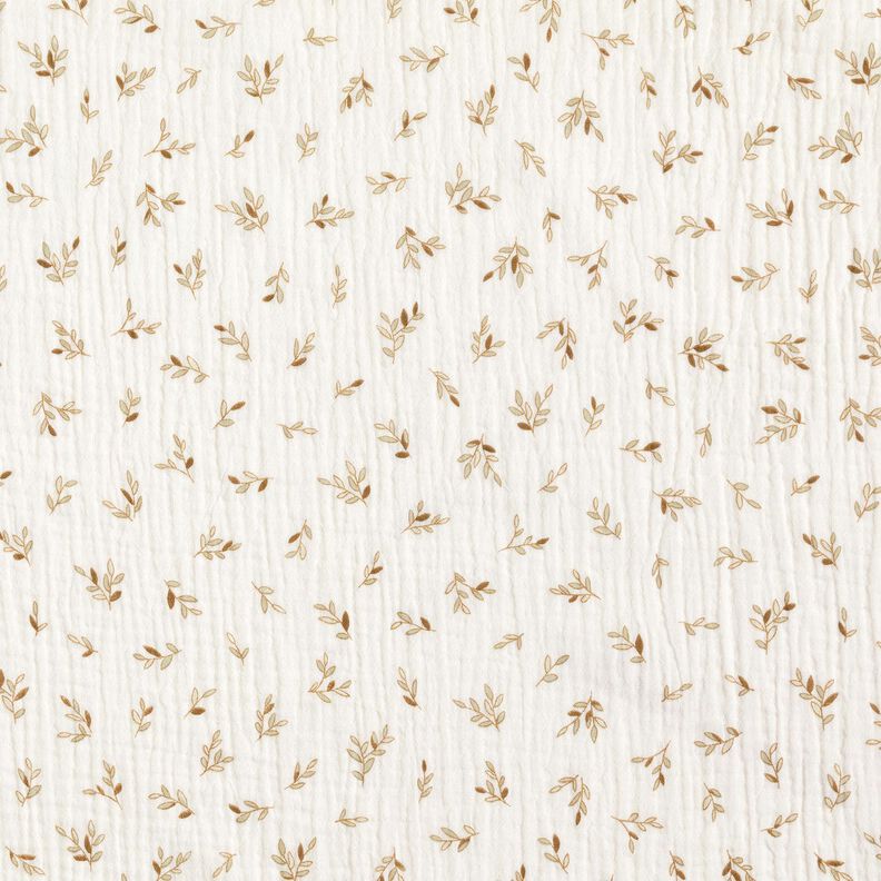 Tissu double gaze de coton Petites branches | by Poppy – ivoire/brun faon,  image number 1