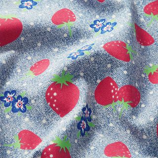 Chambray Fraises et fleurs – bleu clair/blanc, 