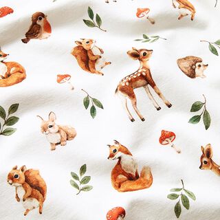 French Terry Sweat d’été Animaux de la forêt Impression numérique – blanc, 