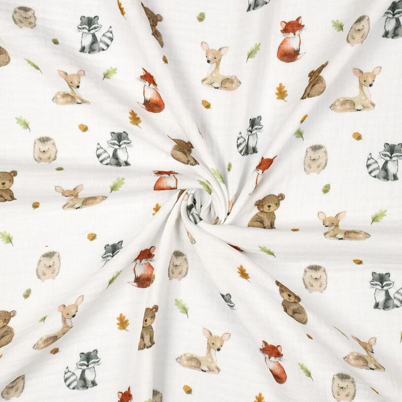 Tissu double gaze de coton Animaux de la forêt Impression numérique | Poppy Fabrics – blanc/terre,  image number 3