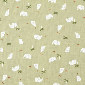 Tissu double gaze de coton Bébés éléphants – pistache, 