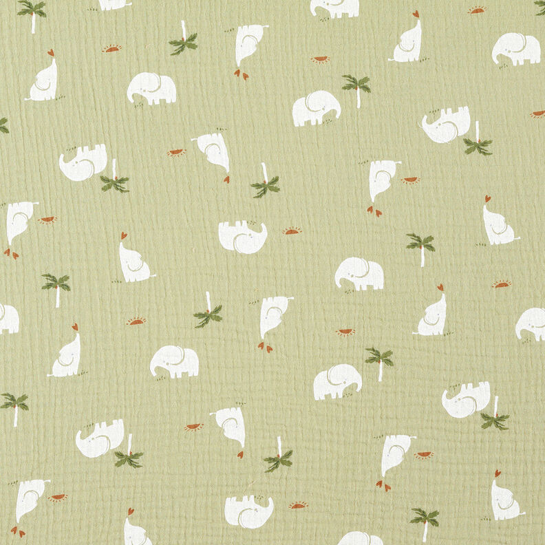 Tissu double gaze de coton Bébés éléphants – pistache,  image number 1