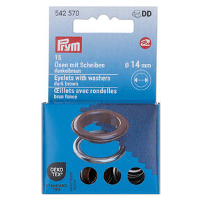 Œillets avec rondelles [15 unités | Ø 14 mm] | Prym – marron foncé/argent métallisé, 