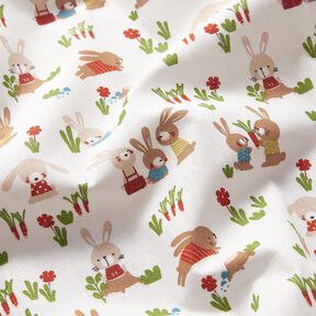 Popeline coton Lapins dans le jardin – blanc, 