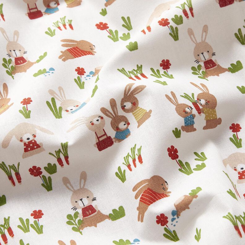 Popeline coton Lapins dans le jardin – blanc, image number 2