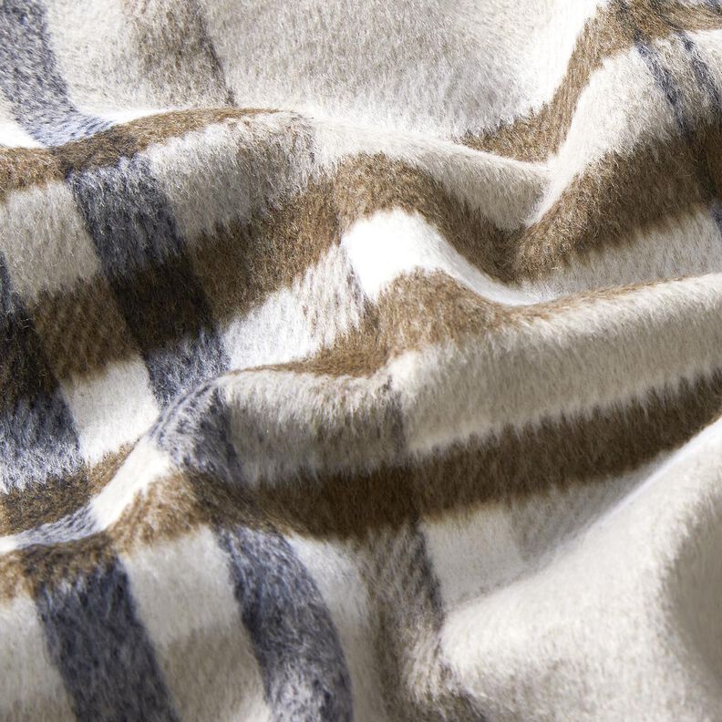 Tissu pour manteau Mélange de laine Tissu gratté à carreaux – taupe clair/mocca, image number 3