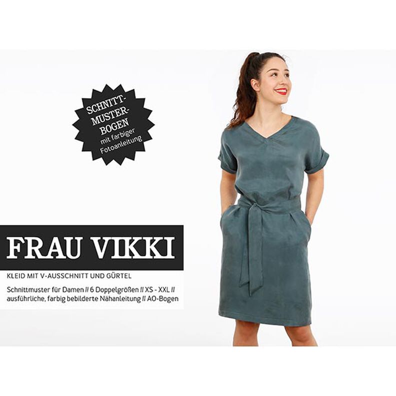 FRAU VIKKI - Robe ample avec col en V et ceinture, Studio Schnittreif  | XS -  XXL,  image number 1