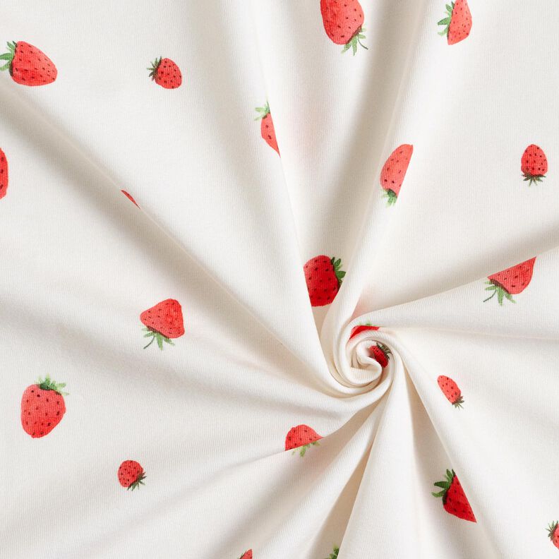 GOTS Jersey coton Fraises aquarelle Impression numérique – ivoire, image number 3