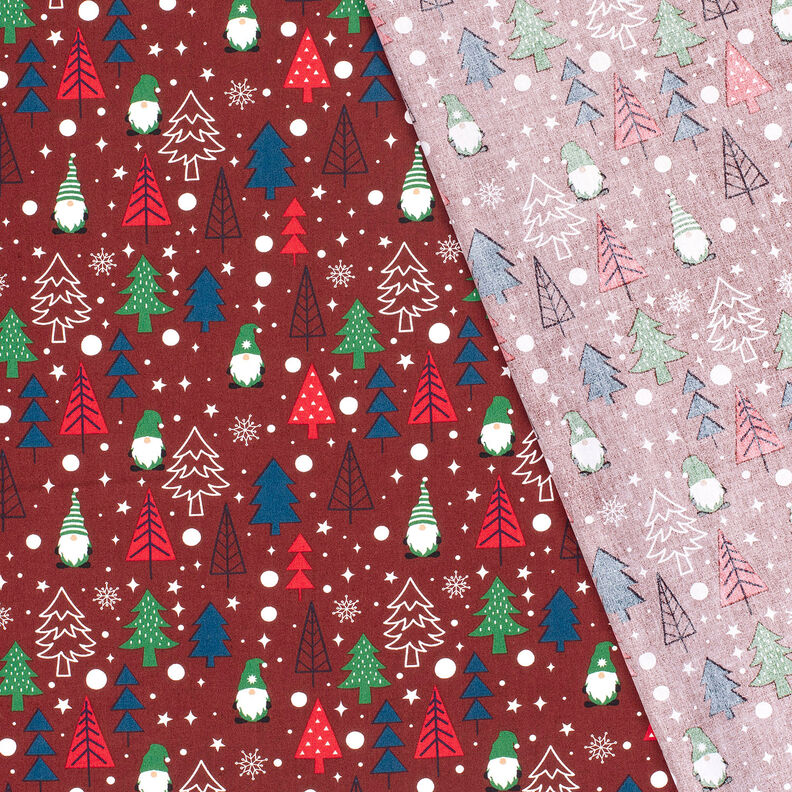 Tissu en coton Popeline Lutins et sapins – rouge foncé, image number 4