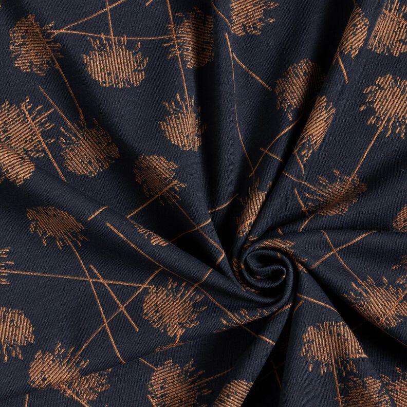 Jersey coton Plantes abstraites – bleu noir/marron clair,  image number 3