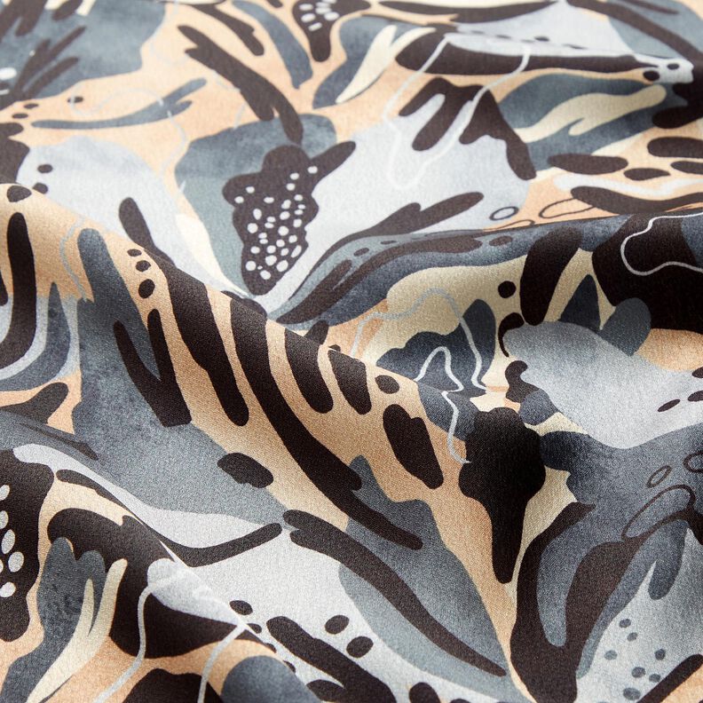 Crêpe satin fleurs de la mer – gris schiste/beige,  image number 2