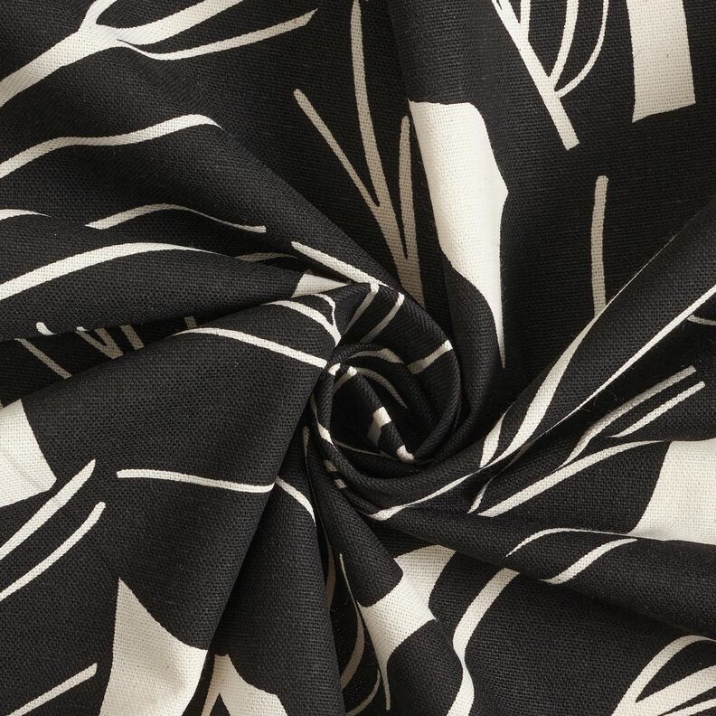 Tissu de décoration Panama Feuilles élégantes – noir/nature,  image number 3