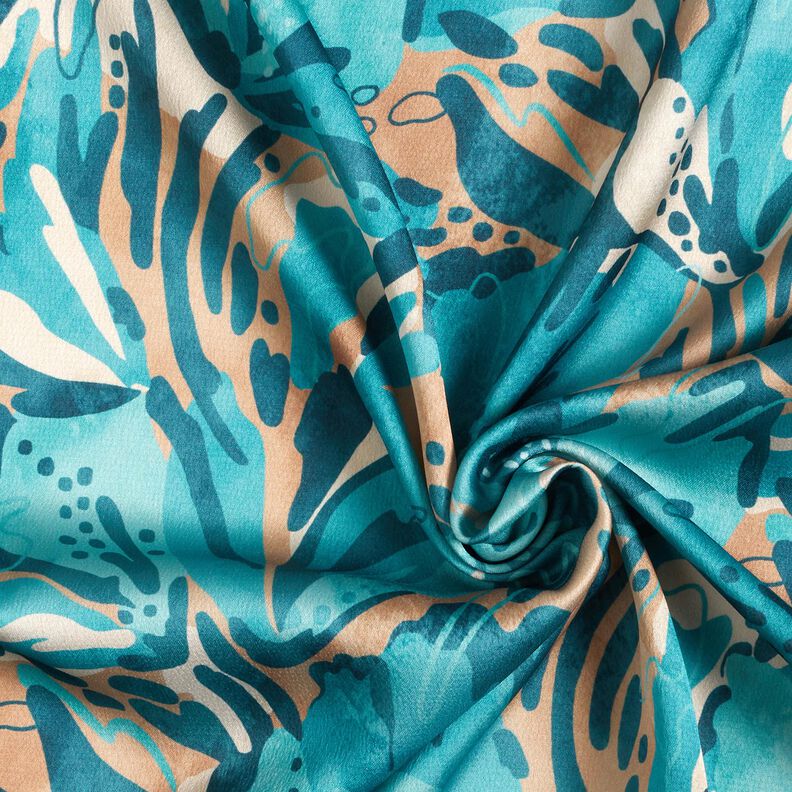 Crêpe satin fleurs de la mer – turquoise/cannelle,  image number 3