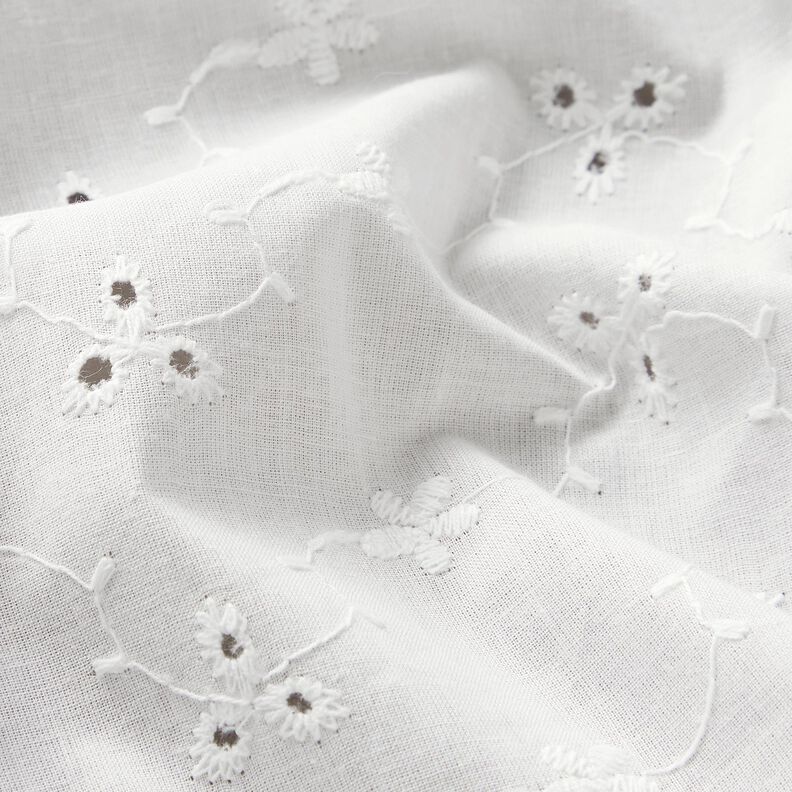 Tissu de coton à broderie anglaise Fleurs avec vrilles – blanc,  image number 2