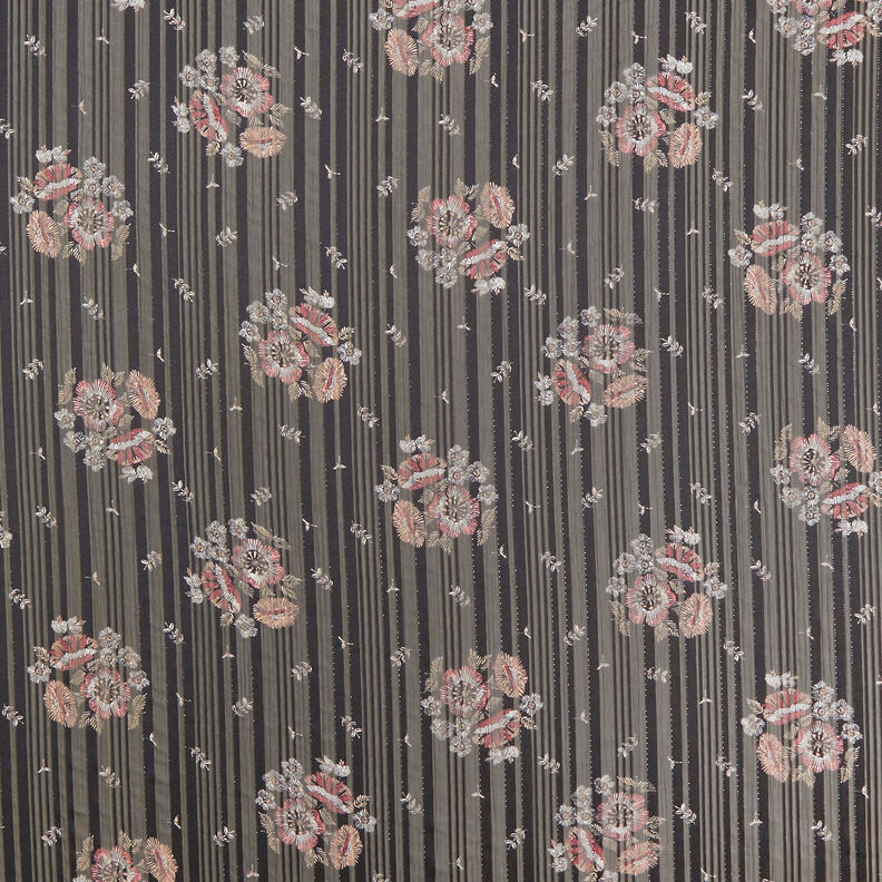 Mousseline avec rayures de satin et métallisées Fleurs – noir/blanc,  image number 1