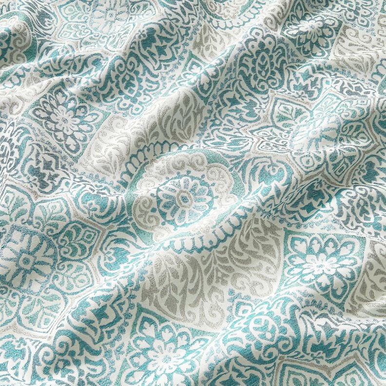 Tissu de décoration Jacquard carreaux élégants – pétrole légère/beige clair,  image number 2