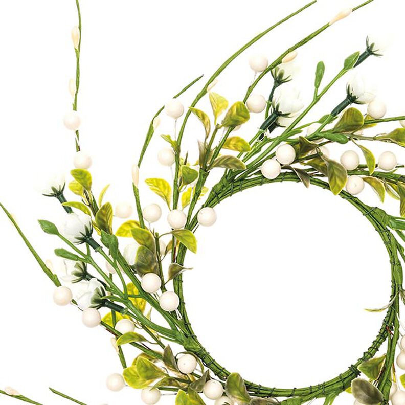 Couronne de fleurs décorative avec baies [Ø11 cm/ 39 cm] – blanc/vert,  image number 2