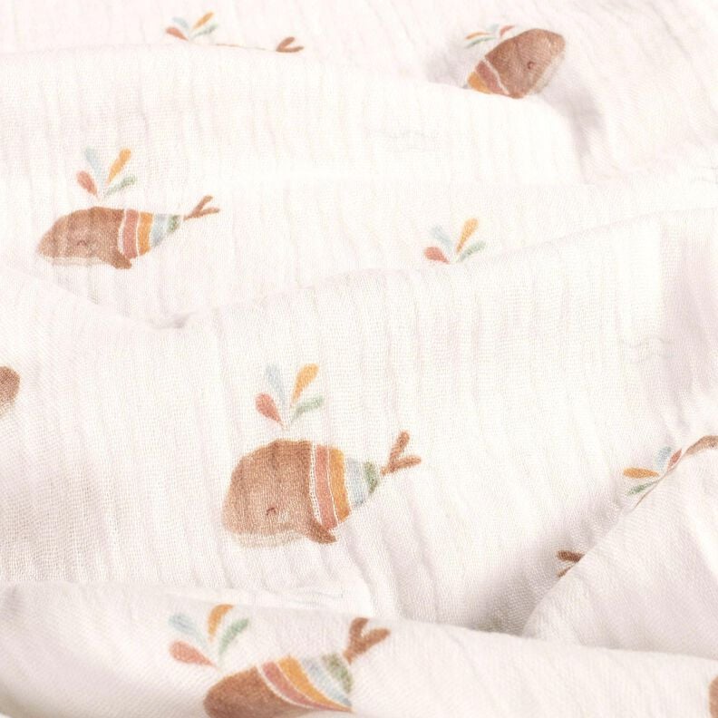 Tissu double gaze de coton baleine rayée Impression numérique – ivoire,  image number 2