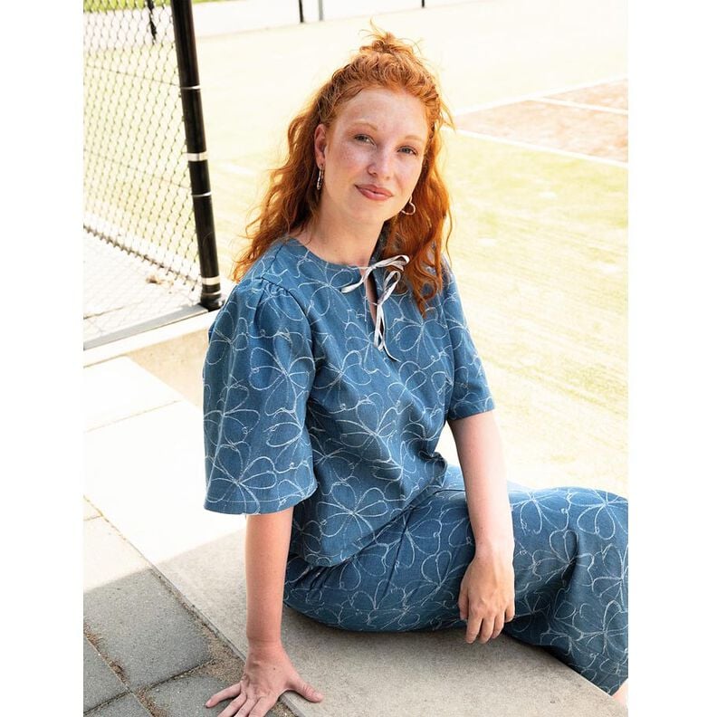 Jeans Jacquard Fleurs | Poppy Fabrics – bleu jean,  image number 6