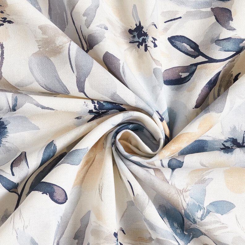Tissu de décoration Semi-panama grandes fleurs – amande/bleu, image number 3