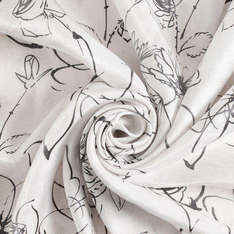 Viscose mélangée Dessin floral brillant métallisé – blanc/noir,  image number 4