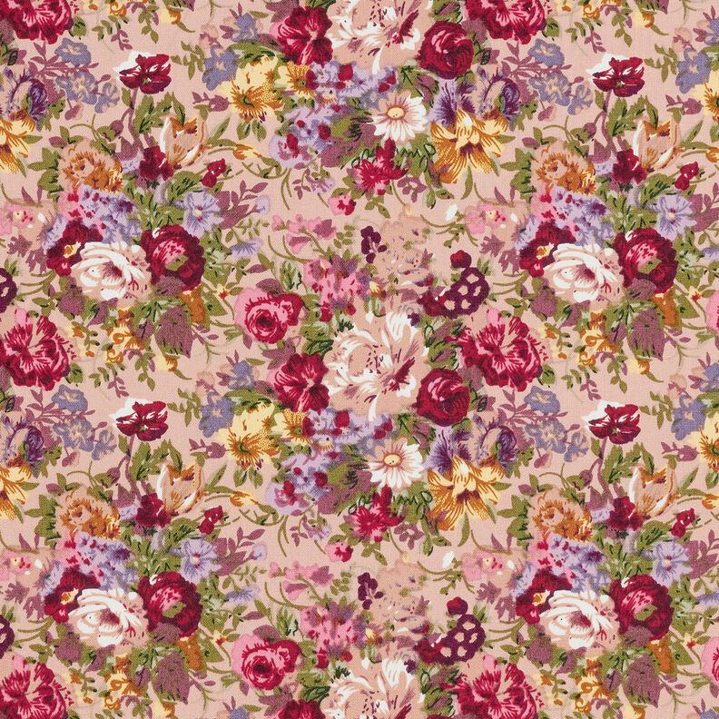 Popeline coton bouquet de fleurs romantique – vieux rose clair/carmin, image number 1