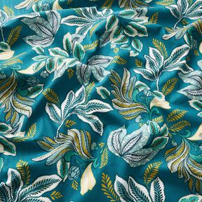 Tissu de décoration Panama Feuilles entrelacées – pétrole/moutarde, 