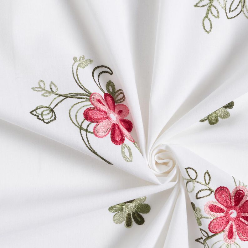 Popeline coton Broderie bouquets de fleurs – blanc/baies, image number 3