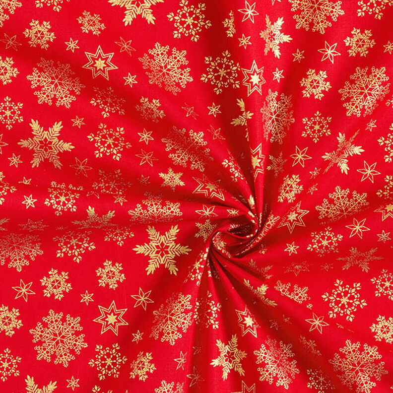 Tissu en coton Popeline Cristaux de neige – rouge/or, image number 3