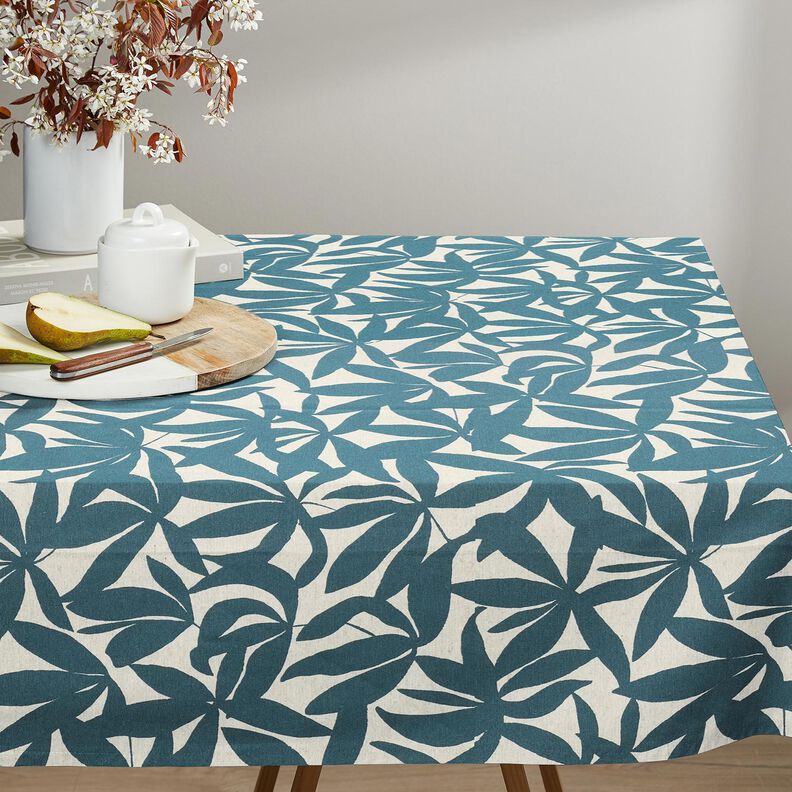 Tissu de décoration Semi-panama Feuilles sobres – bleu océan/nature, image number 9
