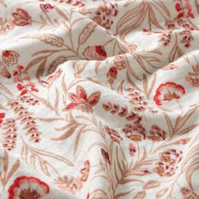 Tissu double gaze de coton Fleurs folkloriques – nature/rouge, 