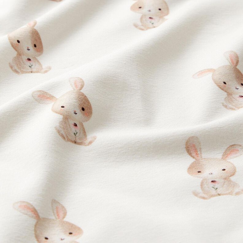 GOTS Jersey coton Lapin et fleur Impression numérique – ivoire, image number 2