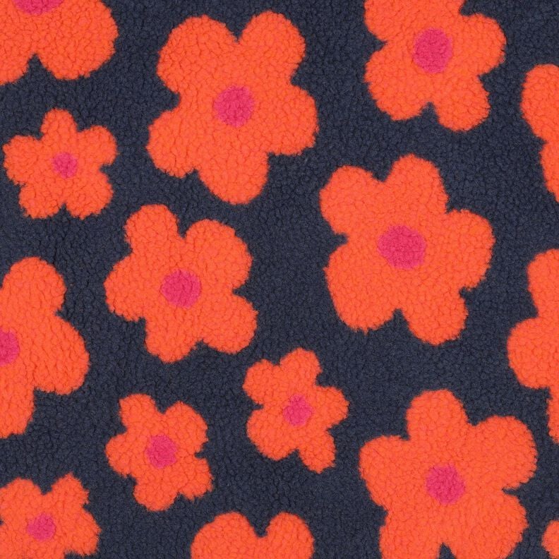 Ourson Fleurs | Poppy Fabrics – bleu marine/orange, image number 1