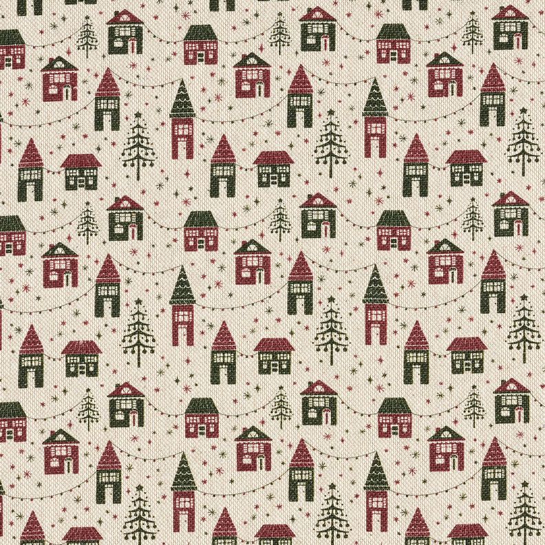 Tissu de décoration Semi-panama Village d’hiver – nature/pin foncé,  image number 1