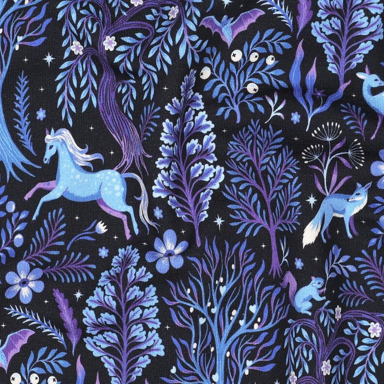 French Terry Sweat d’été Forêt de conte de fée Impression numérique | Poppy Fabrics – bleu, image number 2