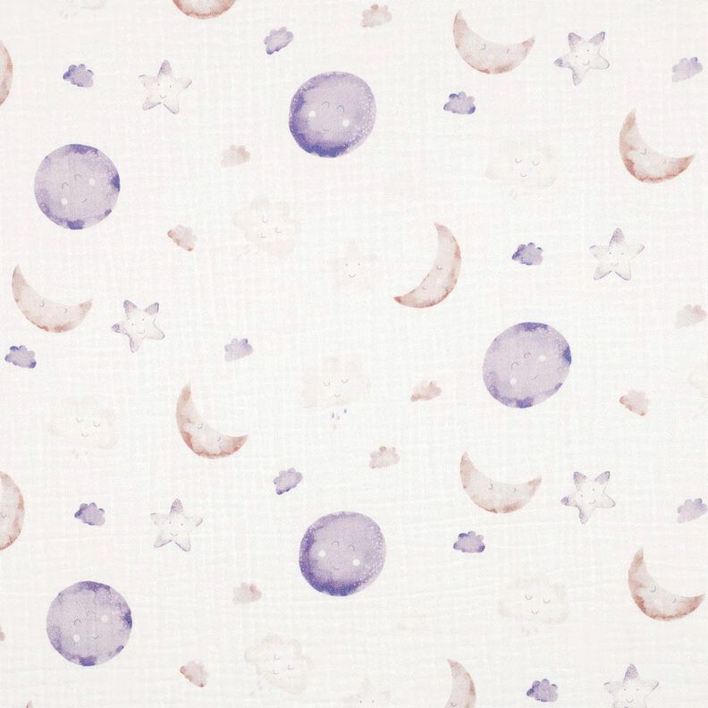 GOTS Tissu double gaze de coton Ciel nocturne Impression numérique | Poppy Fabrics – ivoire/mauve,  image number 1