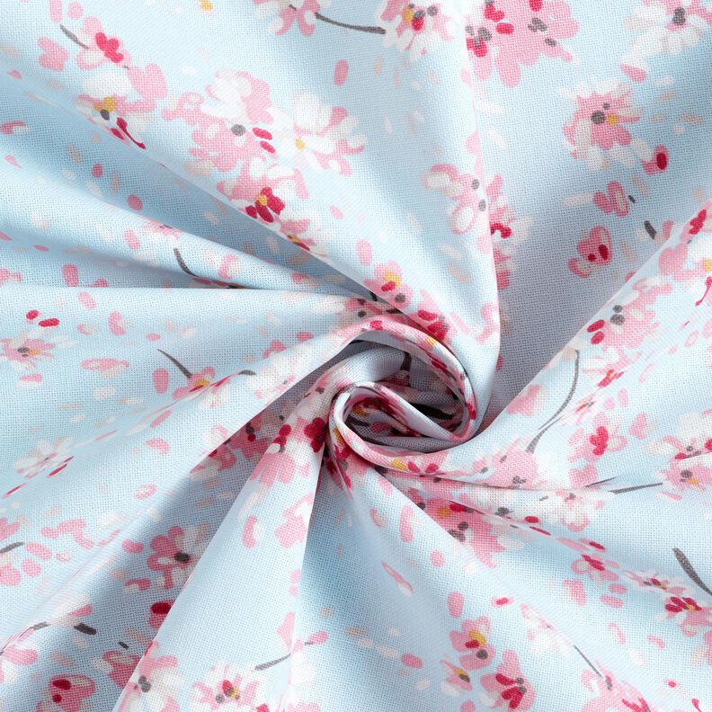 Tissu de décoration Semi-panama Rameaux de fleurs de cerisier – bleu clair/rose,  image number 3