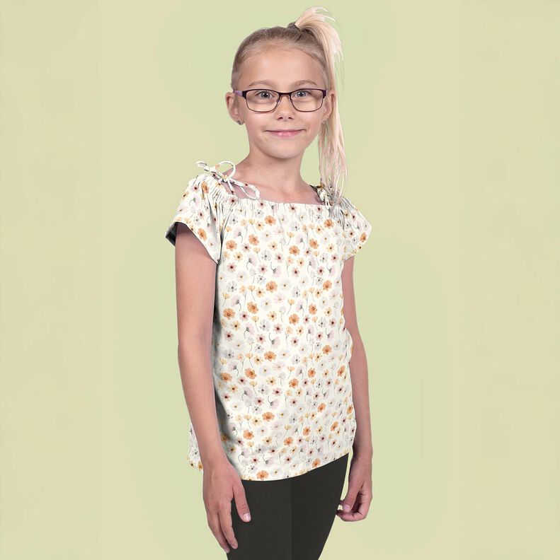 GOTS Jersey coton Prairie fleurie Impression numérique – beige, image number 7