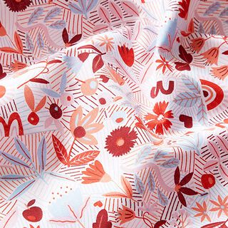 Tissu en coton Cretonne fleurs abstraites – blanc/rose, 