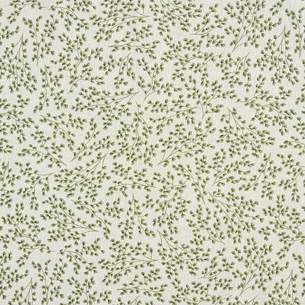Tissu de décoration Semi-panama Rinceaux de feuilles fins – nature/vert tilleul, image number 1