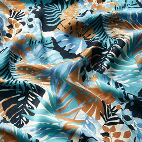 Crêpe satin Palmiers et Monstera – bleu brillant/bleu noir, 