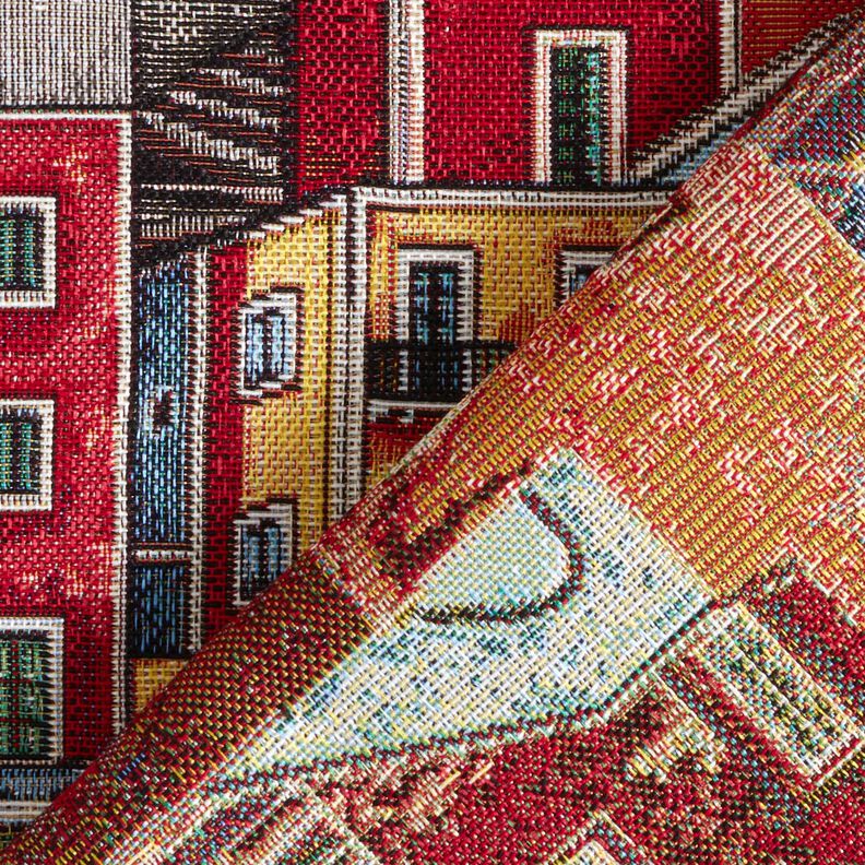 Tissu de décoration Gobelin Petite ville colorée – carmin/bleu,  image number 4