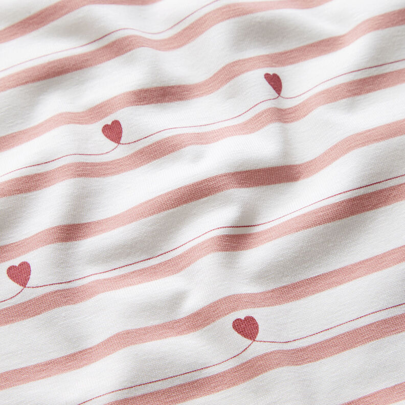 Jersey coton Rayures et cœurs – écru/vieux rose,  image number 2