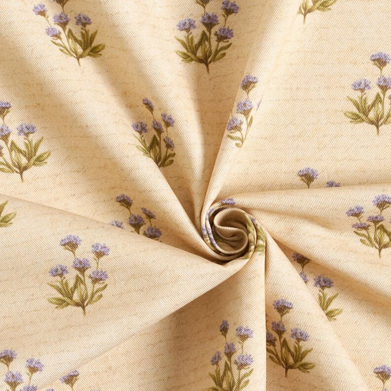 Tissu de décoration Sergé coton Fleurs et écriture  – beige,  image number 3