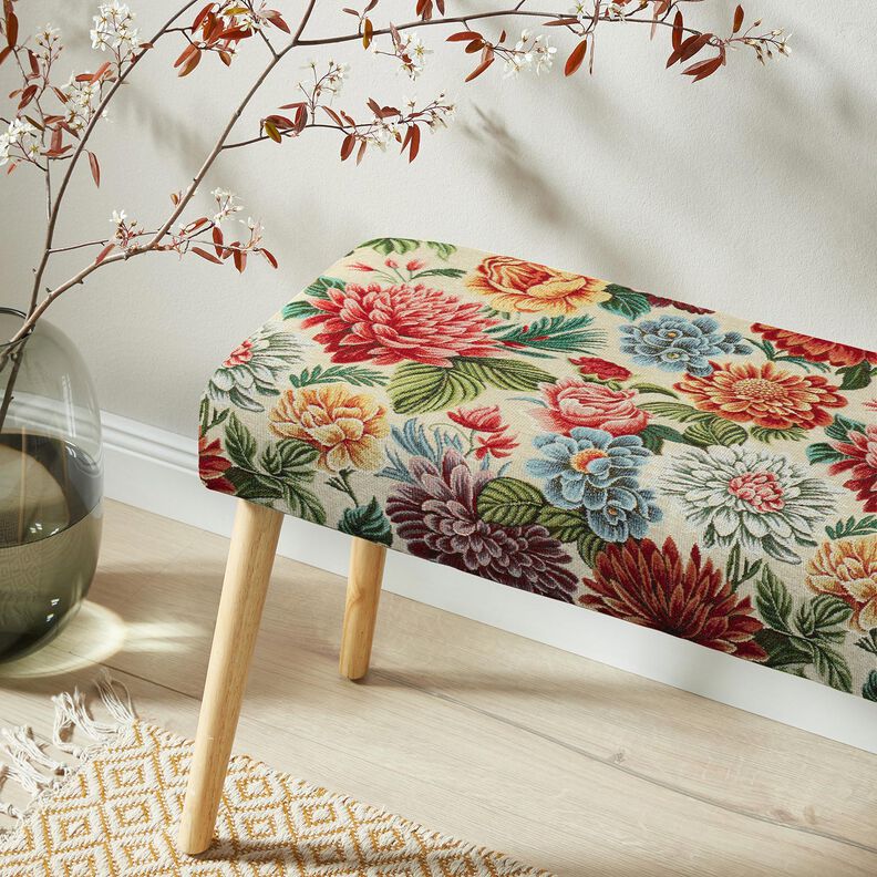 Tissu de décoration Gobelin Grandes fleurs – beige clair/rouge, image number 5