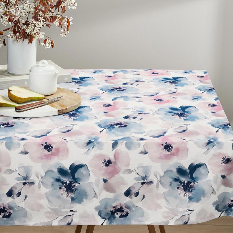 Tissu de d&eacute;coration Semi-panama grandes fleurs &agrave; l'aquarelle &ndash; blanc/violet pastel,  image number 8