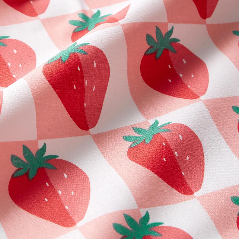 Coton enduit Carreaux avec fraises – rosé/rouge,  image number 3