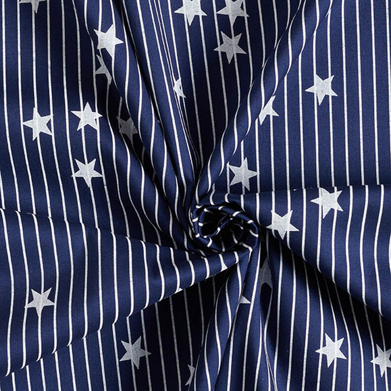 Popeline coton Rayures et étoiles – bleu marine/blanc,  image number 3