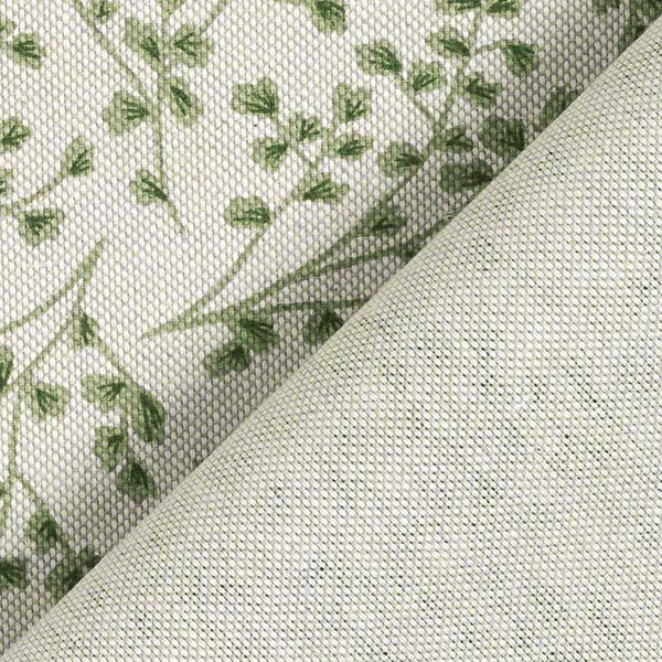 Tissu de décoration Semi-panama Rinceaux de feuilles fins – nature/vert tilleul,  image number 4