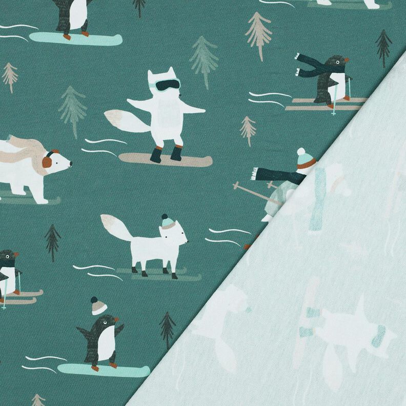 French Terry Sweat d’été Animaux aux sports d'hiver Impression numérique | Poppy Fabrics – pétrole, image number 4
